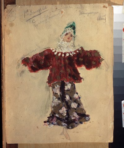 Projekt kostiumu do baletu Mały garbaty koń autorstwa Cesare Pugni (1802-1870) (projekt kostiumu do baletu Mały garbaty koń autorstwa C.Pugni). Praca Konstantina Aleksiejewicza Korovina (Constantin Korovin) (1861-1939), akwarela na papierze autorstwa Konstantin Alekseevich Korovin
