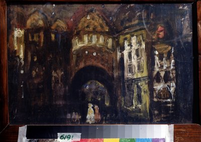 Scenografia do opery Faust Charlesa Gounoda (Scenografia do opery Faust C. Gounoda). Praca Konstantina Aleksiejewicza Korovina (Constantin Korovin) (1861-1939), gwasz na tekturze autorstwa Konstantin Alekseevich Korovin