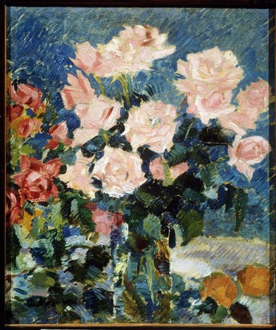 Róże (Róże). Obraz Konstantina Aleksiejewicza Korowina (Konstantyna Korowina) (1861-1939), olej na płótnie, ok. 1930. Martwa natura, sztuka rosyjska XX wieku, postimpresjonizm. Państwowe Muzeum Sztuki, Jarosław (Rosja). autorstwa Konstantin Alekseevich Korovin