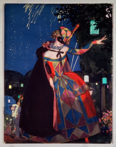 Język Columbine. Praca Konstantina (Constantina) Andreyevicha Somova (1869-1939), akwarela i gwasz na tekturze autorstwa Konstantin Andreevic Somov