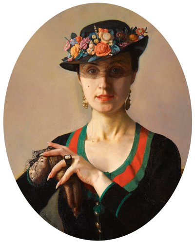 ""Portret damy" (Portret damy) Ubrana w kwiecisty kapelusz z welonem Obraz Konstantina Somowa (1869-1939) autorstwa Konstantin Andreevic Somov