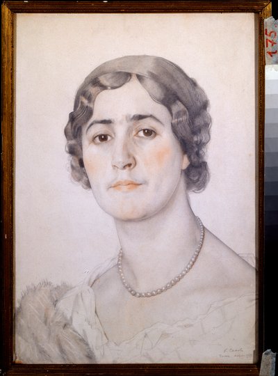 Portret aktorki DG Karysheva (?) (Portret aktorki DG Karysheva) - Praca Konstantina (Constantina) Andreyevicha Somova (1869-1939), akwarela, sangwina i pastel na papierze autorstwa Konstantin Andreevic Somov