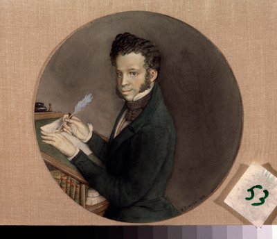Portret pisarza Aleksandra Puszkina (Puszkina) (1799-1837). Praca Konstantina (Constantina) Andreyevicha Somova (1869-1939), akwarela na papierze autorstwa Konstantin Andreevic Somov