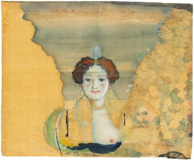 Młoda dama z ogrodem za nią. autorstwa Konstantin Andreyevich Somov