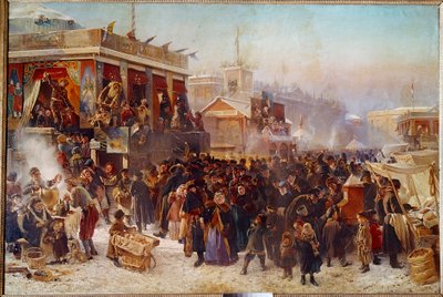 Balladins na Placu Admiraut w St. Petersburg Street Theatre Show. Obraz Konstantyna Makowskiego (Makowskiego) (1839-1915) (ec.rus.) 1869 Moskwa, Galeria Tretiakowska autorstwa Konstantin Egorovich Makovsky