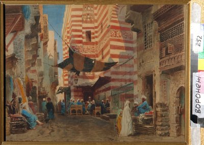 Na ulicach Kairu (Egipt). Grafika Konstantina Jegorowicza Makowskiego (Constantin Makovsky) (1839-1915), grafika na papierze autorstwa Konstantin Egorovich Makovsky
