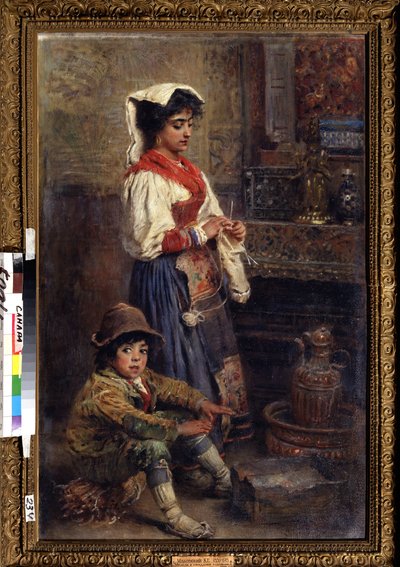Modele czekające na artystę. Obraz Konstantina Jegorowicza Makowskiego (Constantin Makovsky) (1839-1915), olej na płótnie autorstwa Konstantin Egorovich Makovsky