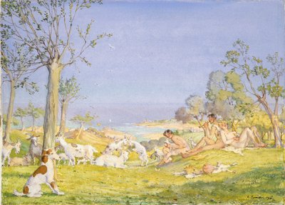 Krajobraz z pasterzami i kozami, 1931 autorstwa Konstantin Somov