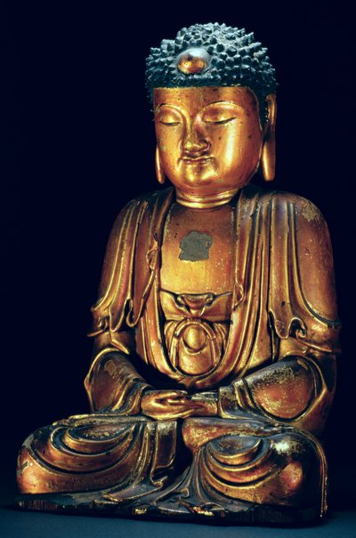 Figura siedzącego Buddy (złota laka) autorstwa Korean School