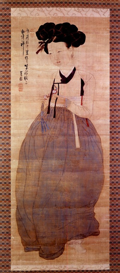 Art Coreen: Portret gejszy (koreańska dziewczyna w stroju gejszy). Druk z 1758 r. Ze zbiorów prywatnych. autorstwa Korean School
