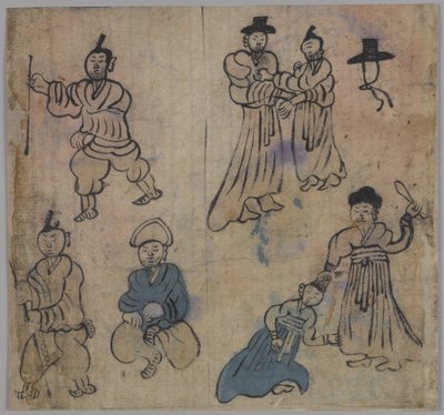 Scena rodzajowa, 1 z 4, XIX w. (atrament i toaleta na papierze) autorstwa Korean School