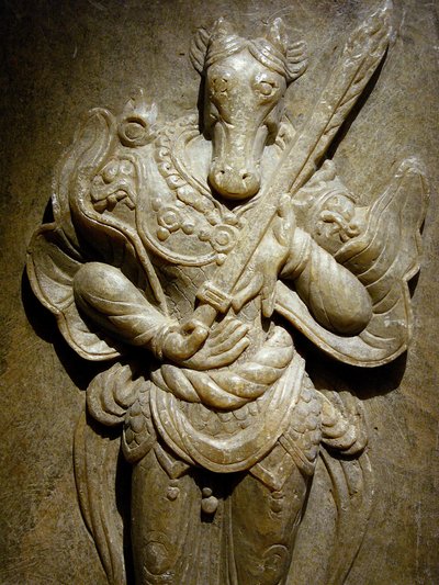 Ozdoba nagrobna, koń zodiaku na agalmatolicie, VIII wiek, okres Królestwa Północnego i Południowego, Korea. Fotografia, Muzeum Narodowe w Seulu, Republika Korei autorstwa Korean School