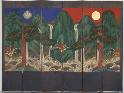 Pejzaż (tempera i złoty liść na panelu) autorstwa Korean School