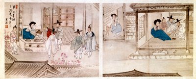 Art coreen: sceny w domu gejszy. Druk z 1758 r. Ze zbiorów prywatnych. autorstwa Korean School