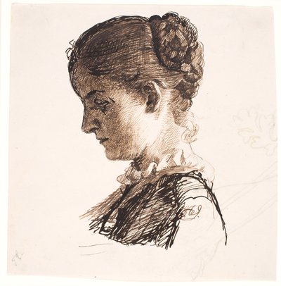 Siostra artysty Elisabeth. Profil t.v. warkocze fryzura autorstwa Kristian Zahrtmann