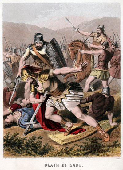 Śmierć Saula i jego zbrojmistrza w bitwie z Filistynami, 1870 autorstwa Kronheim and Co