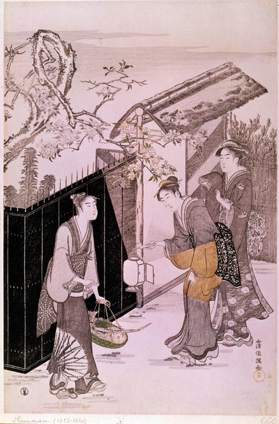 Powrót z poetyckiego wieczoru wiosną japońskiej grafiki Shunmana Kubo (1757-1820). Paryż, Muzeum Guimet, Narodowe Muzeum Sztuki Azjatyckiej autorstwa Kubo Shumman