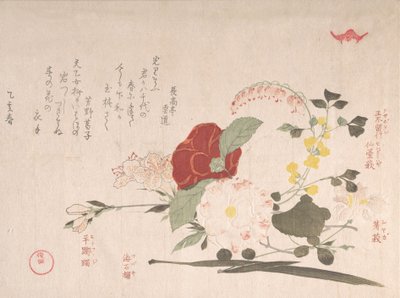 Kolekcja wiosennego deszczu Harusame shu, obj. 2: Kwiaty cięte: Clematis, Bus..., 1815 Rok Wołu. autorstwa Kubo Shunman
