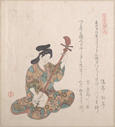 Kobieta grająca na szamiszenie autorstwa Kubo Shunman