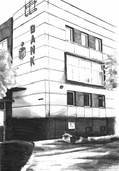 Szkic budynku Urban Bank autorstwa Kulik