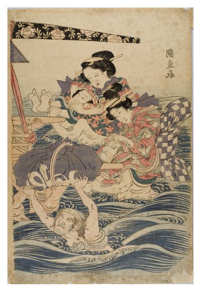 Wiosenna scena podróży młodych kobiet, ok. 1786-1864 (drewnodruk na papierze) autorstwa Kuninaga Utagawa