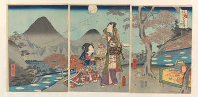 Księżyc odbity w polach ryżowych Shinano Shinshû tagoto no tsuki (tytuł na obiekcie) autorstwa Kunisada (II) , Utagawa