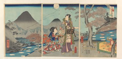 Księżyc odbity w polach ryżowych Shinano Shinshû tagoto no tsuki (tytuł na obiekcie) autorstwa Kunisada (II) , Utagawa
