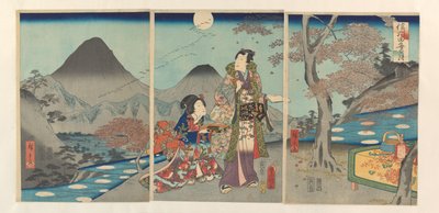 Księżyc odbity w polach ryżowych Shinano Shinshû tagoto no tsuki (tytuł na obiekcie) autorstwa Kunisada (II) , Utagawa