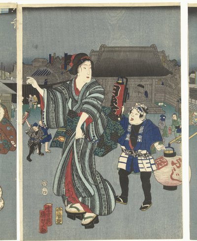 Święto świątynne autorstwa Kunisada (II) , Utagawa