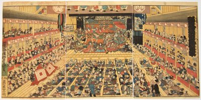 Odori Keiyo Edoe no Sakae: Tea t Reinterio rwith Na chwilę Performanse, 1858 autorstwa Kunisada