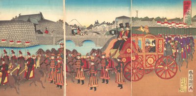 Widok karety cesarskiej, 1889 Meiji 22., 1889. autorstwa Kunitoshi