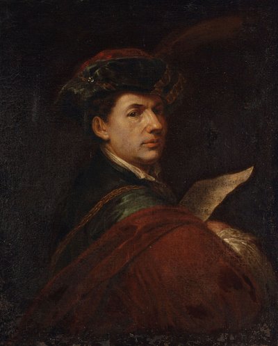 Portret muzyka trzymającego nuty. autorstwa Kupecky