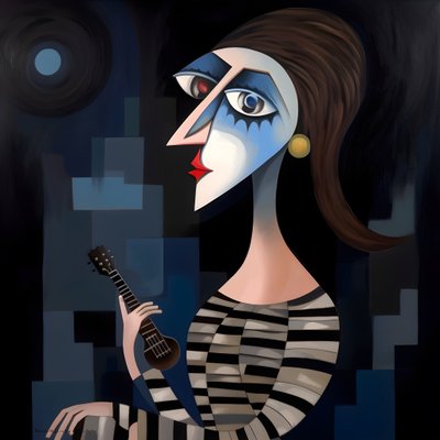 Kobieta trubadur 3D z gitarą w nocnych światłach księżyca 1 autorstwa Kurt Heppke