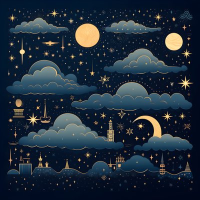 To jest zbiór izolowanych ilustracji fantasy przedstawiających elementy nieba 1 autorstwa Kurt Heppke