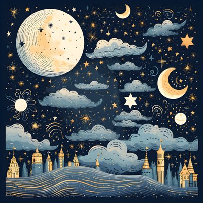 To jest zbiór izolowanych ilustracji fantasy przedstawiających elementy nieba 4 autorstwa Kurt Heppke
