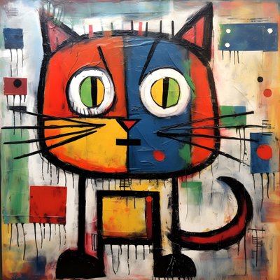 Słodki kot w stylu Picassa, Joan Miro i Basquiata 2 autorstwa Kurt Heppke