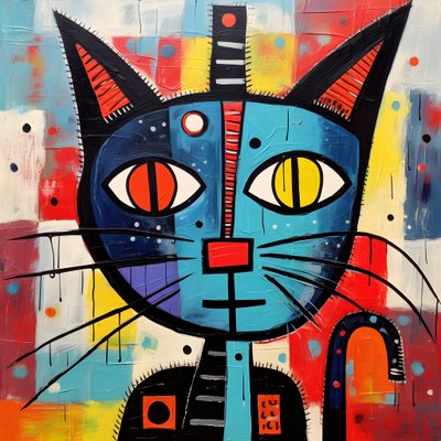 Słodki kot w stylu Picassa, Joan Miro i Basquiata 4 autorstwa Kurt Heppke