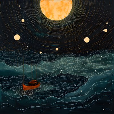 Dwie łodzie płynęły cicho po atramentowej wodzie w kierunku wirującej Charybdy, księżyca w pełni, jedynego światła w pustym świecie Morza Północnego. 2 autorstwa Kurt Heppke