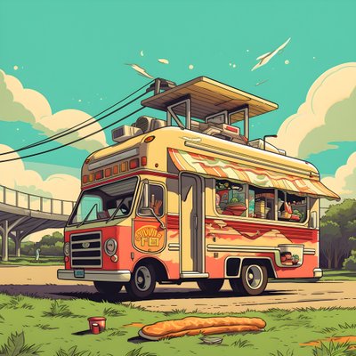 plakat wydarzenia artystycznego dla food trucków w skateparku w Północnej Kalifornii 2 autorstwa Kurt Heppke