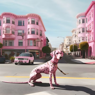 różowy pies w środku miasta San Francisco 4 autorstwa Kurt Heppke