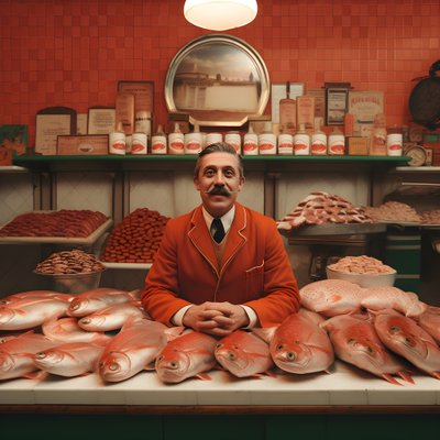 surrealistyczny wizerunek polskiego handlarza rybami z lat 50. XX wieku 3 autorstwa Kurt Heppke
