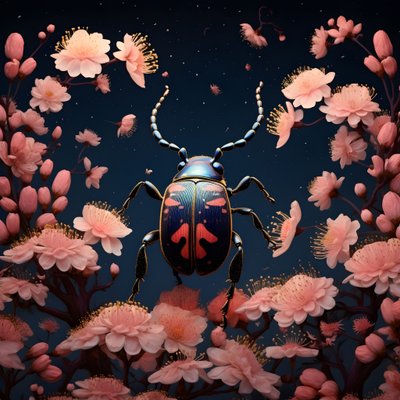 ilustracja ilustrowanego chrząszcza z grzybami w tle 2 autorstwa Kurt Heppke