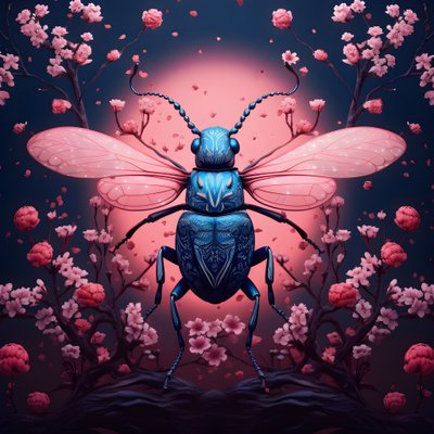 ilustracja ilustrowanego chrząszcza z grzybami w tle 3 autorstwa Kurt Heppke