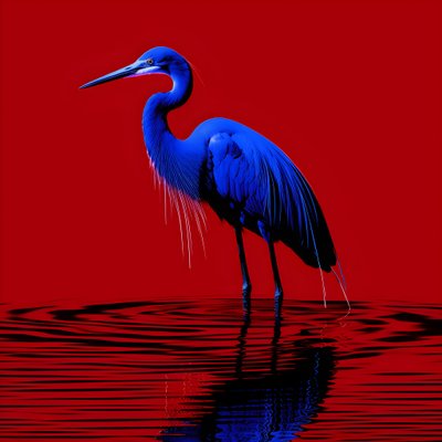 cyfrowe dzieło sztuki synthwave przedstawiające egzotyczną czaplę kobaltową na czerwonym papierze 2 autorstwa Kurt Heppke