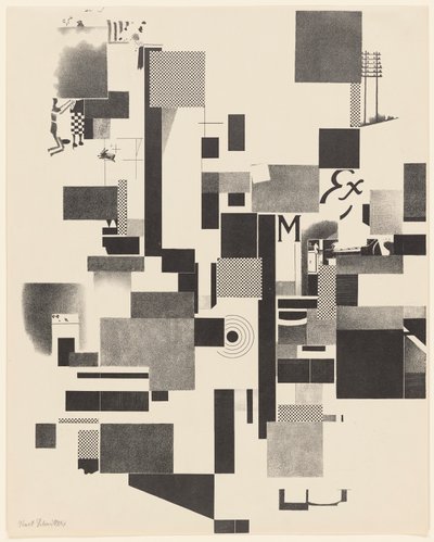 Bez tytułu, nr 2 z 6 z teki Merz 3. Kurt Schwitters 6 litografii. Folder Merz. Pierwsze portfolio wydawnictwa Merz (Merz 3. Kurt Schwitters 6 lithos. Merz Portfolio. Pierwsze portfolio wydawnictwa Merz) autorstwa Kurt Schwitters