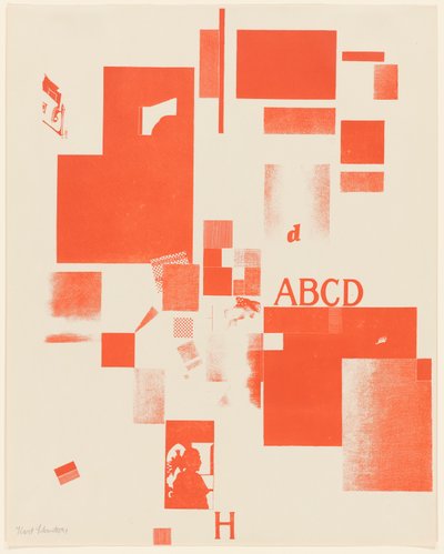 Bez tytułu, nr 4 z 6 z teki Merz 3. Kurt Schwitters 6 litografii. Folder Merz. Pierwsze portfolio wydawnictwa Merz (Merz 3. Kurt Schwitters 6 lithos. Merz Portfolio. Pierwsze portfolio wydawnictwa Merz) autorstwa Kurt Schwitters