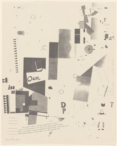Bez tytułu, nr 6 z 6 z teki Merz 3. Kurt Schwitters 6 litografii. Folder Merz. Pierwsze portfolio wydawnictwa Merz (Merz 3. Kurt Schwitters 6 lithos. Merz Portfolio. Pierwsze portfolio wydawnictwa Merz) autorstwa Kurt Schwitters
