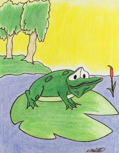 Lily Pad Frog, 2005 (kolorowy ołówek na papierze) autorstwa Kurtis L. Miller