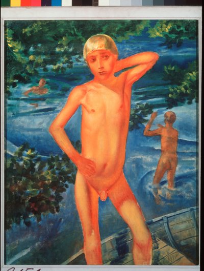 Kąpiel chłopców. Obraz Kuzmy Sergeevich Petrov Vodkin (Petrov-Vodkin) (Kouzma Petrov Vodkin) (Petrov-Vodkin) (1878-1939), olej na płótnie autorstwa Kuzma Sergeevich Petrov Vodkin
