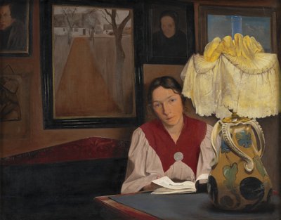 Żona artysty przy świetle lampy autorstwa Laurits Andersen Ring